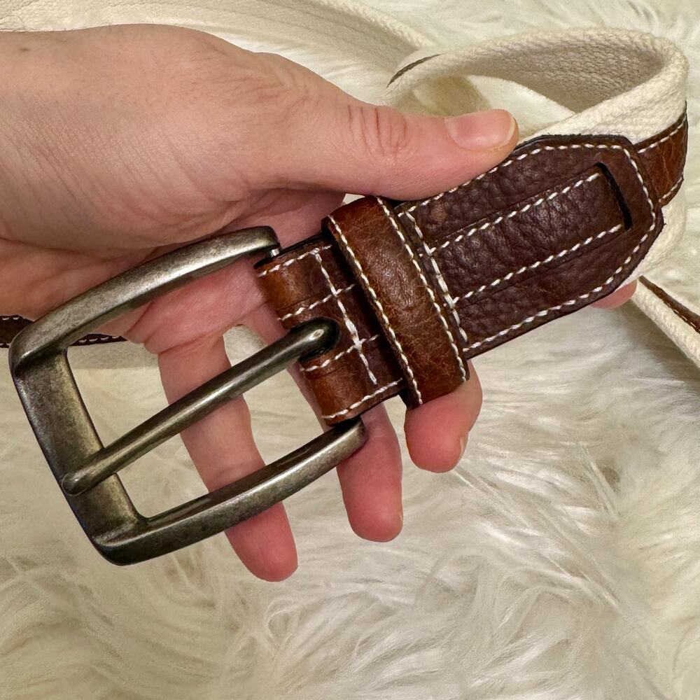 Tommy Bahama Casual Belt Cream Brown Leather Mens Sz 42 Resort Vacation Preppy - Picture 2 of 8